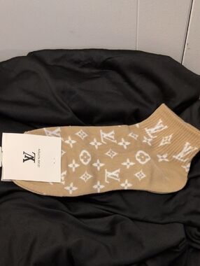 Louis Vuitton Beige & White Monogram Ankle Socks